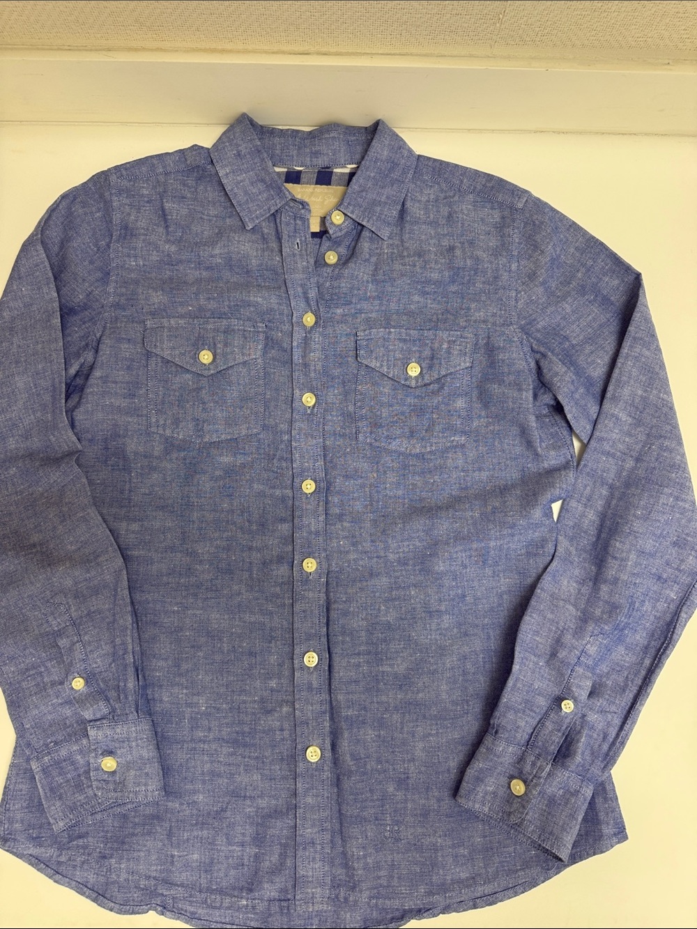Linen Blend Banana Republic Blue Long-Sleeve Button-Up Shirt